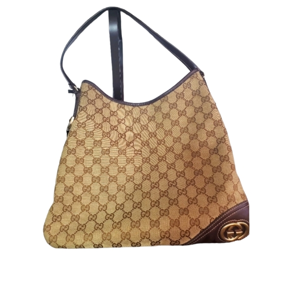 Gucci Brown and Tan Monogram Shoulder Bag - Picture 1 of 8